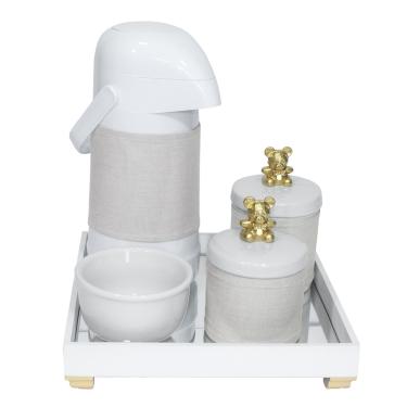 Imagem de Kit Higiene Espelho Potes, Garrafa, Molhadeira e Capa Ursinho Dourado Quarto Bebê Unissex