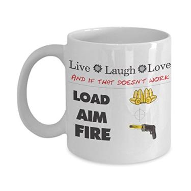 Imagem de Caneca feminina de arma – Live Laugh Love Load Aim Fire – ideia de presente de xícara de café – presente de cerâmica para mulheres – seguro para micro-ondas