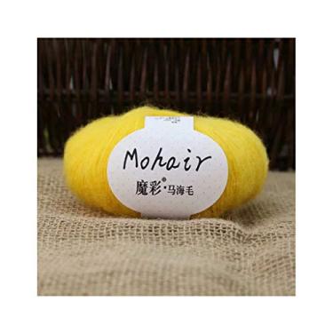 Imagem de QUQUTWO 5 rolos de 25 g/rolo macio fino Angola Mohair lã fina tricotada à mão crochê amarelo