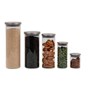 Imagem de Kit pote de vidro com tampa de inox redondo 5 pçs - Oikos