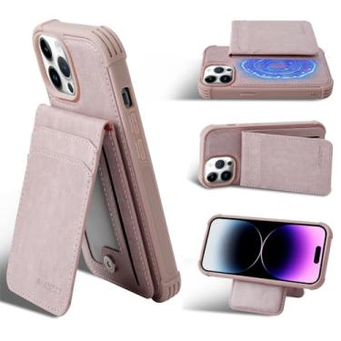 Imagem de MONASAY iPhone 15 Pro max Magwallet Wallet Case, Flip Leather Case com slot para cartão, Bloqueio magnético, Protetor de tela, MagSafe Case, Destacável RFID Blocking Wallet Phone Cover Rosa