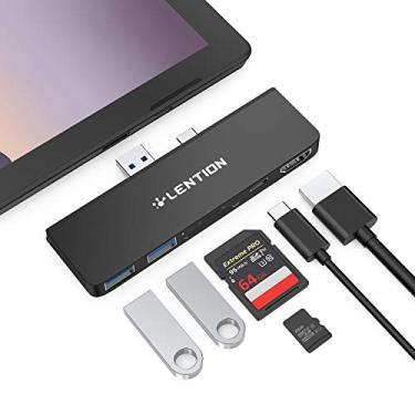 Imagem de LENTION Surface Pro 7 USB C Hub Docking Station, 6 em 1 Microsoft Surface Pro 7 Hub, 4K @60Hz HDMI, SD e Micro SD Dual Card Reader Hub, 2 USB 3.0 Hub, porta de carregamento tipo C (CS34, preto)