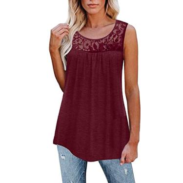Imagem de Camiseta feminina de renda estampada para sair, camiseta Y2K, sem mangas, blusa de verão, boho, colete formal, Vinho, 4G