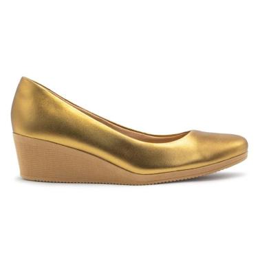 Imagem de Scarpin Usaflex Feminino Couro Salto Anabela Casual AA3811
