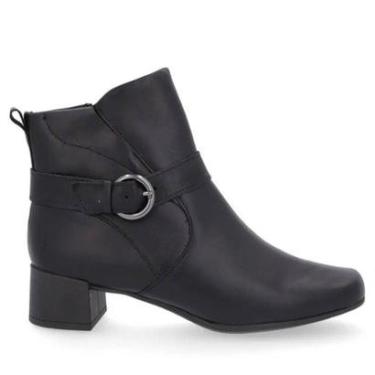 Imagem de Bota Usaflex Couro Salto Bloco Cano Curto Fivela Preta-Feminino