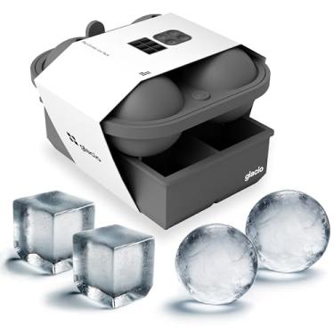 Imagem de Glacio Bandeja para cubos de gelo Ball e moldes grandes para cubos de gelo para uísque, derretimento lento, 100% silicone, sem plástico, liberação fácil, ideal para presentear e elevar coquetéis