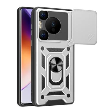Imagem de HAO RIYLN Capa para Huawei Pura 70 Ultra/70 Pro +/70 Pro/70, capa de câmera deslizante com suporte de anel capa de proteção contra quedas de grau militar, prata, 70 Pro +