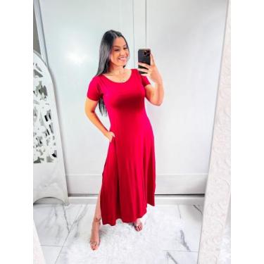 Imagem de Vestido gola canoa com bolso e fenda lateral - MOLEKA, Vermelho, GG