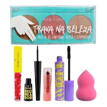 Imagem de Kit De Maquiagem Paleta De Contorno Batom Esponja Rímel - Nova Avenida