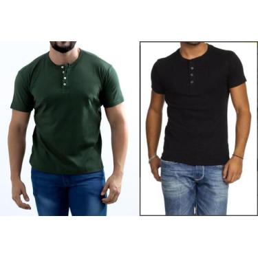 Imagem de Kit 2 Camiseta Henley Canelado Masculina 4 Botões Slim M Curta - J Sil