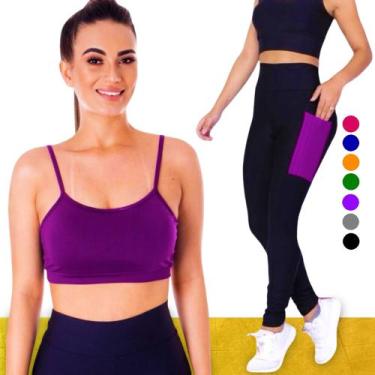 Imagem de Conjunto Top fitness ALÇA FINA bojo Feminino + CALÇA leg LEGGING BOLSO