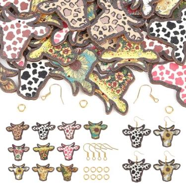 Imagem de SUNNYCLUE 1 caixa 140 peças kit de fabricação de brincos de madeira cabeça de gado amuleto de vaca amuleto animal a granel girassol amuletos de madeira natural brincos de madeira boêmia para kits de