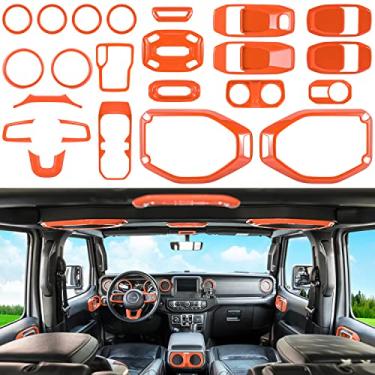 Imagem de Conjunto completo de 23 peças de kit de acabamento de decoração de interiores para Jeep Wrangler JL JLU Gladiator JT 2018-2023 maçaneta da porta do volante suporte de copo de ventilação de ar