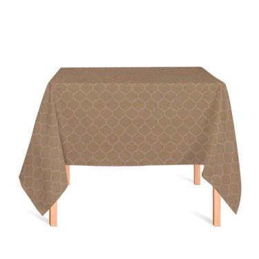 Imagem de Toalha de Mesa Quadrada em Tecido Jacquard Rosa Envelhecido e Dourado 