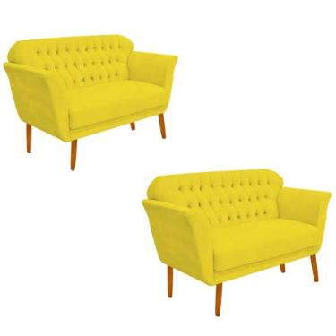 Imagem de Kit 02 Namoradeira  Decorativa  Ster com Capitone Pés Palito em Madeir