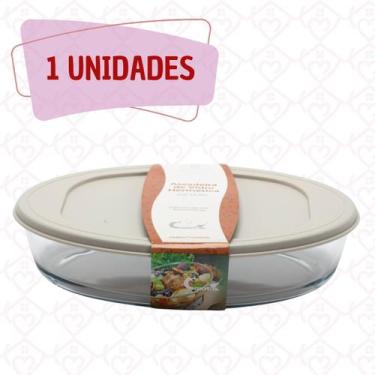 Imagem de Travessa Refratária Vidro Oval Com Tampa Silicone 3L Doces - CasaVita,