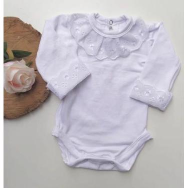 Imagem de Body Bebê Branco Manga Longa Renda Bordado - Top Baby, Branco, M