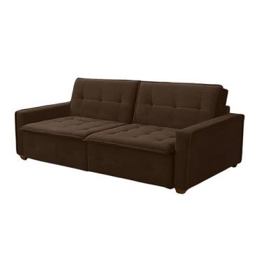 Imagem de Sofá Cama Reclinável 3 Lugares Filadélfia Veludo Marrom Cookiee - Meu 