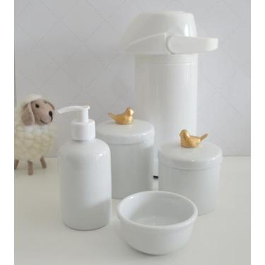 Imagem de kit Higiene Bebê K021 Potes Cotonete Coroa Dourado Algodão Limpeza Por