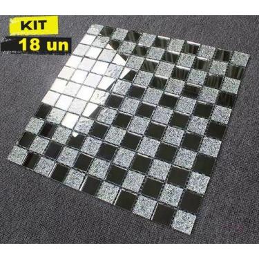 Imagem de Kit 18 Placas Pastilha Autoadesiva Espelhada Decoração Parede 30x30cm 