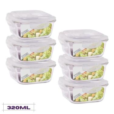 Imagem de Conjunto 6 Potes Quadrado Mantimentos Vidro 320 ml - PRATICASA