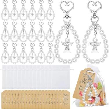 Imagem de Aizhuang O conjunto de 150 lembrancinhas de batismo inclui 50 pulseiras de anjo, 50 sacos de organza e 50 etiquetas de agradecimento - Ideal para suprimentos de batismo de chá de bebê, one size,