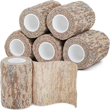 Imagem de Treaful Fita adesiva camuflada do deserto, bandagem autoadesiva de 6 rolos para acampamento de esportes ao ar livre, faixa elástica de 7,6 cm x 4,5 m para varas, bola, câmera, lanterna, bicicleta