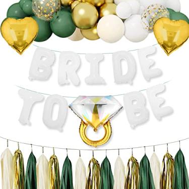 Imagem de BLOOMWIN Bloomiwin Decorações Para Festa De Despedida De Solteira Em Ouro Verde E Branco - Kit De Balões Para Noiva Verde E Dourado, Kit De Decorações Para Chá De Panela Verde Sálvia E Dourado Acessór