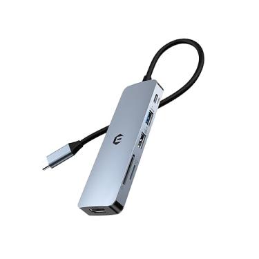 Imagem de Hub USB C 6 em 1, adaptador OBERSTER USB C, estação de ancoragem multifuncional, hub USB incluindo HDMI, USB 3.0, USB 2.0, PD de 100 W, leitor de cartão SD/TF compatível com Mac, computador tipo C,