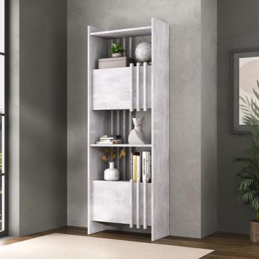 Imagem de Estante para Livros Arbos 2 Portas 6 Prateleiras Ripado Concreto - Art