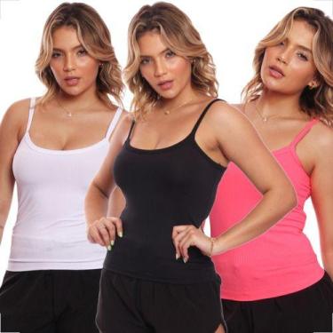 Imagem de Kit 3 Blusinha Alcinha Regata Fitness Canelada Básica - MC Digital, GG