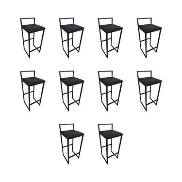 Imagem de Kit 10 Banquetas Industrial em Aço Preto Assento Preto - J3 Moveis