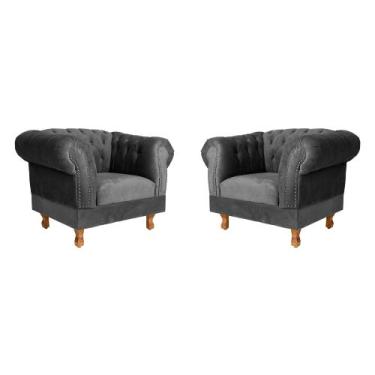 Imagem de Duas Poltronas Chesterfield Capitonê Duque Suede Cinza Chumbo Decoraçã