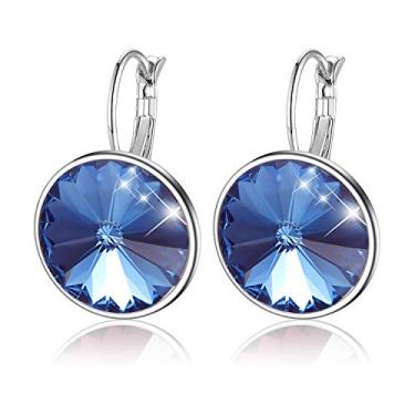 Imagem de Brincos de argola com cristais austríacos redondos banhados a ouro 14K hipoalergênicos, Metal Cristal, Cristal