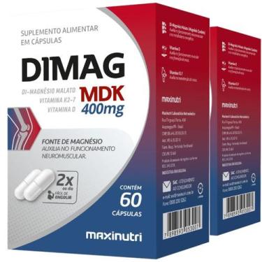 Imagem de Kit 2 Di Magnésio Malato Vitamina K2 Vitamina D Dimag MDK 400mg Maxinu