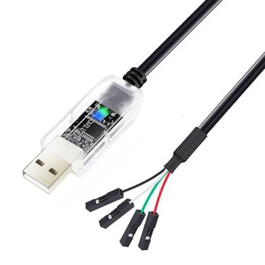 Imagem de DTECH Adaptador USB para TTL 3,3 V 4 pinos USB para cabo de depuração UART chip prolífico LED indicadores PL2303 IC conversor serial 0,9 m saída 3,3 volts para Windows 11 10 8 7 XP Mac Linux