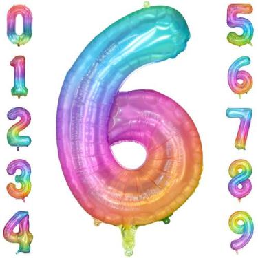 Imagem de Balão Metalizado PatiCool Rainbow Número 6 - Festa de 6 Anos
