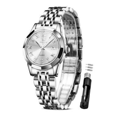 Imagem de Relógio feminino OLEVS prateado em aço inoxidável impermeável 30m