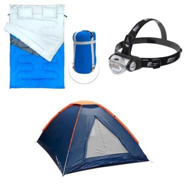 Imagem de Kit Camping Saco Kuple Casal + Barraca Panda 2 Pessoas + Lanterna Turb