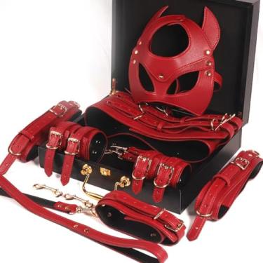 Imagem de fantasia erotica Kit BDSM Vermelha - Máscara, Algemas e Acessórios de Couro