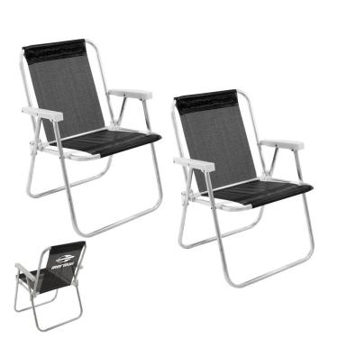 Imagem de Kit 2 Cadeira de Praia Alta Alumínio Lazy Sannet Preta Mormaii - 023567 Belfix