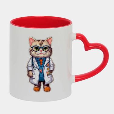 Imagem de Caneca Branca Alça Love Vermelha Porcelana - GATINHO MEDICO
