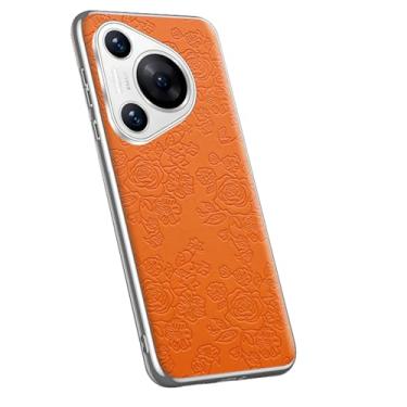Imagem de LYJSMGZ Capa clássica para Huawei Pura 70 Ultra/70 Pro/70 Pro+/70, capa galvanizada de couro com relevo em relevo, proteção contra choque, laranja, 70 Pro+