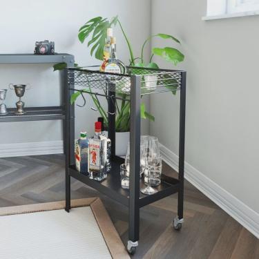 Imagem de Bar Carrinho em Aço 2 Prateleiras 3 Ganchos com Rodízios Guarujá