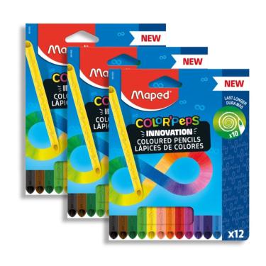 Imagem de Kit 03 Lápis de Cor 12 Cores Infinity Color'Peps Triangular Infinito Maped