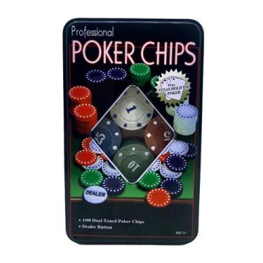 Imagem de Kit Jogo De Poker 100 Fichas Professional Poker Chips Dealer Cassino I