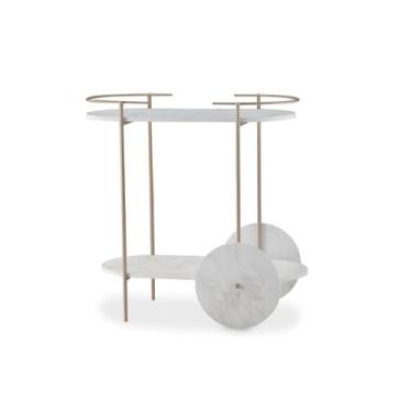 Imagem de Carrinho Bar Oval Ferro Dourado para Bebidas, Café, Chá e Serviço com 