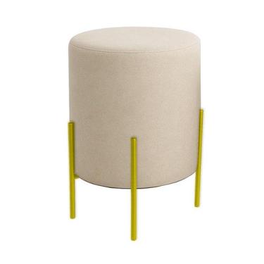 Imagem de Puff Orgânico Veludo Thor Com Pés De Ferro Dourado - 7 Decor, Bege
