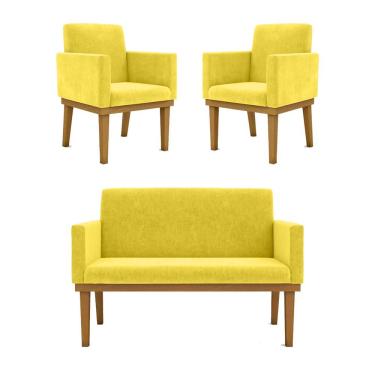 Imagem de Kit Sofá 2 Lugares + Poltrona Com Base Suede amarelo