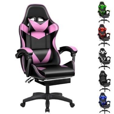 Imagem de Cadeira Escritório Gamer Ergonômica Reclinável Confortável Com Rodinha E Apoio Para Os Pés(Rosa)